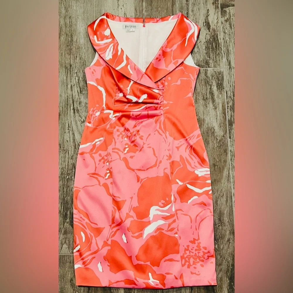 Kay Unger Pink Floral Sleeveless Cocktail Dress 10